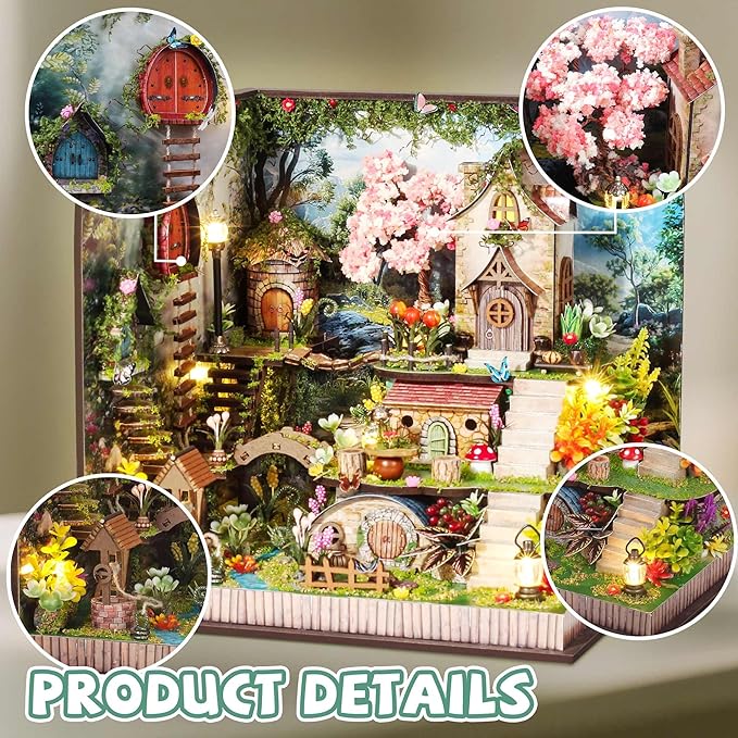 Kisoy DIY Miniature House Kit, Tiny House Building Kit with Furniture and LED Light for Adults and Teens, DIY Mini House Craft Kit, Decorations/Gifts for Family and Friends (Whispering Woods)