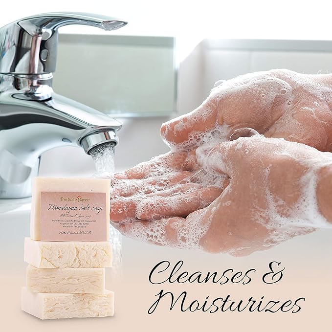 Himalayan Salt Soap Bars with Sea Salt & Shea Butter – 4 Soap Bars, Handmade in USA, All Natural, Non-GMO, Unscented (4.5 oz Each)