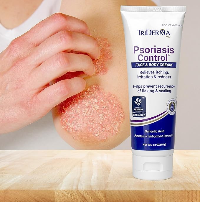 TriDerma Psoriasis Control Face & Body Cream - Maximum Strength 3% Salicylic Acid, AP4 Aloe Vera Gel, Urea Cream - Extra Moisturizing Treatment, No Cortisone or Coal Tar - FSA Eligible - 4.2 oz, 4Pack