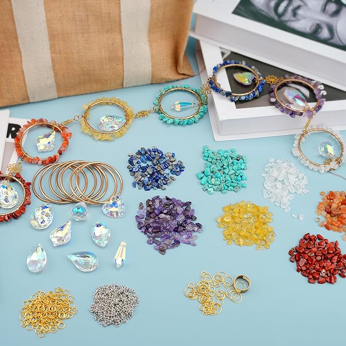 7 Chakra Sun Catcher Kit for Adults DIY Crystal Suncatcher Ornaments with Healing Stones, Window Hanging Arts and Crafts, Suncatcher Making Supplies Kit Hanging Ornaments Decor for Home Gifts