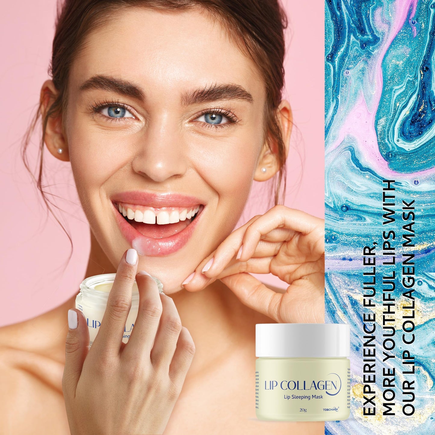 Lip Sleeping Mask (20g), Collagen Lip Mask Overnight, Lip Plumper with Hyaluronic Acid, Peptide Complex Lip Balm for Lip Wrinkle Repair and Plumping, Natural Hydration for Smooth Lips