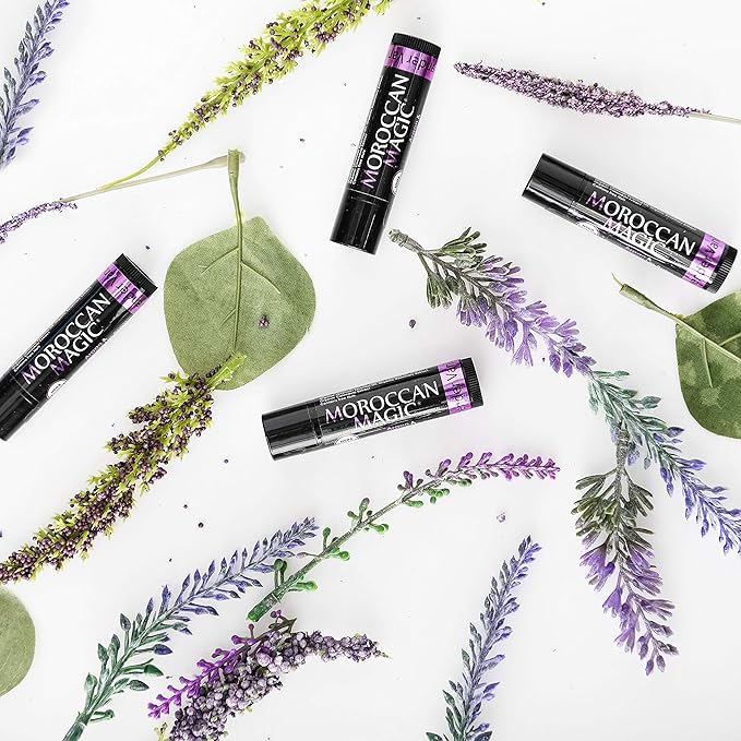 Moroccan Magic Organic Lavender Vanilla Lip Balm 3 Pack | Ultra-Hydrating Argan & Essential Oil Lip Moisturizer + Vitamin E | Natural Chapstick for Dry Lips | Smooth, Non-Toxic | Organic Lip Balm