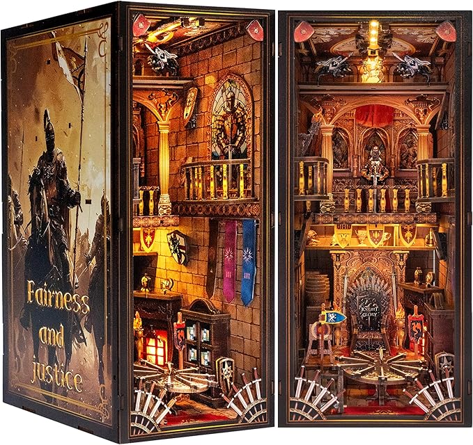 Book Nook Kit - Knight's Castle Dollhouse with Throne Room Scene, Miniature 3D Puzzle for Bookshelves, Dual Power LED Collectible Edition for Adults & Teens