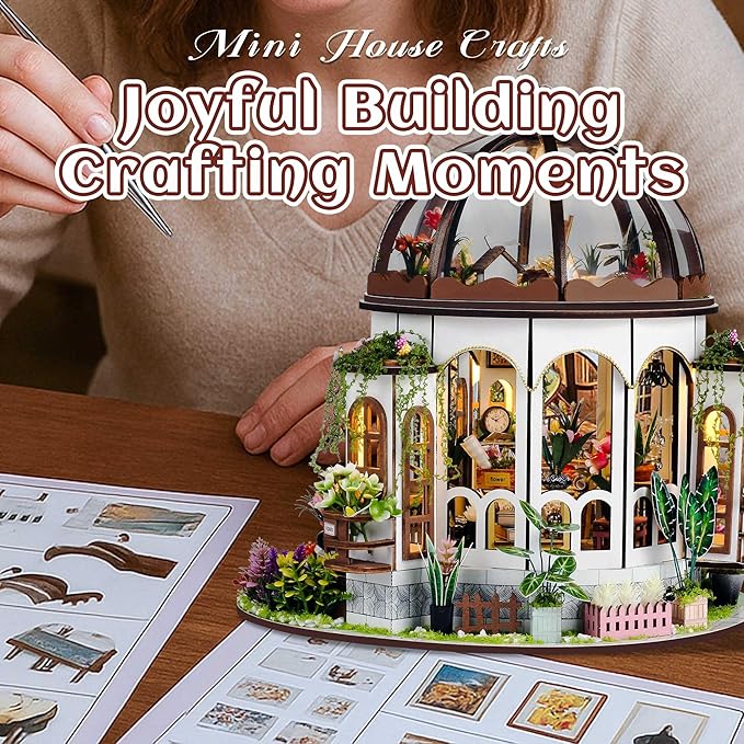Kisoy DIY Miniature House Kit, Tiny House Building Kit with Furniture and LED Light for Adults and Teens, DIY Mini House Craft Kit, Decorations/Gifts for Family and Friends（Hanging Garden）