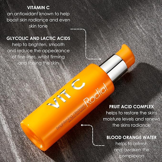 Rodial Vit C Deluxe Brightening Cleanser 0.7fl.oz, Intensive Daily Gel Facial Cleanser with Vitamin C and Glycolic and Lactic Acids for Smoothing Fine Lines, Firming and Toning Face Cleanser