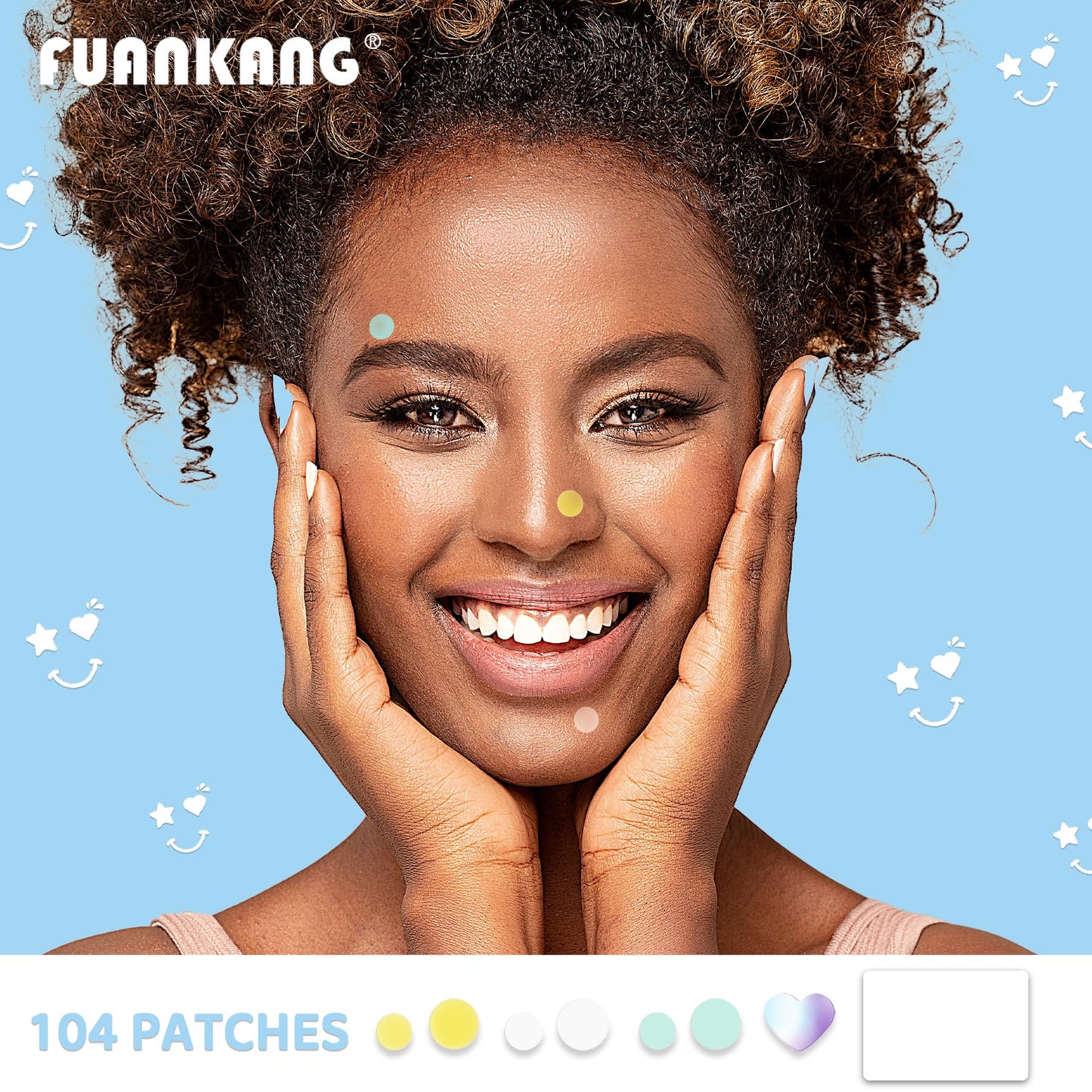FUANKANG Pimple Patches for Face, Colorful Hydrocolloid Patches for Covering Zits and Blemishes, Cute Round Teardrop Heart Acne Patch, 104 Count (With a mirror case)