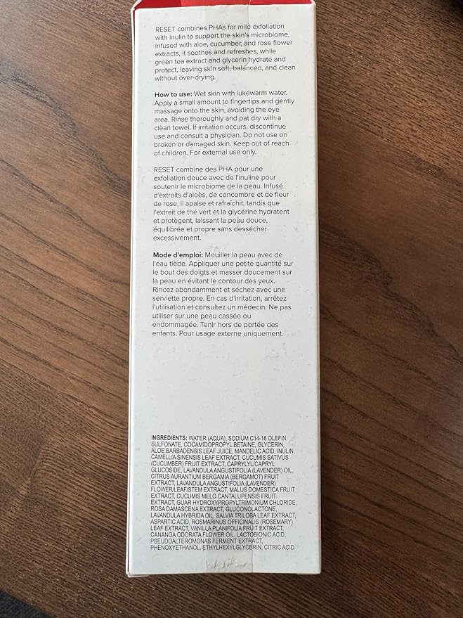 RESET Gentle Daily Cleanser with PHAs, Prebiotics, Glycerin, Cucumber, Green Tea, Rose, Hydrating Exfoliating Face Wash for Sensitive Skin, Non-Stripping, Vegan, 5.07 fl oz