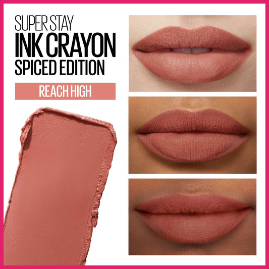 Maybelline Super Stay Ink Crayon Lipstick Makeup, Precision Tip Matte Lip Crayon with Built-in Sharpener, Longwear Up To 8Hrs, Reach High, Rosey Mauve, 1 Count