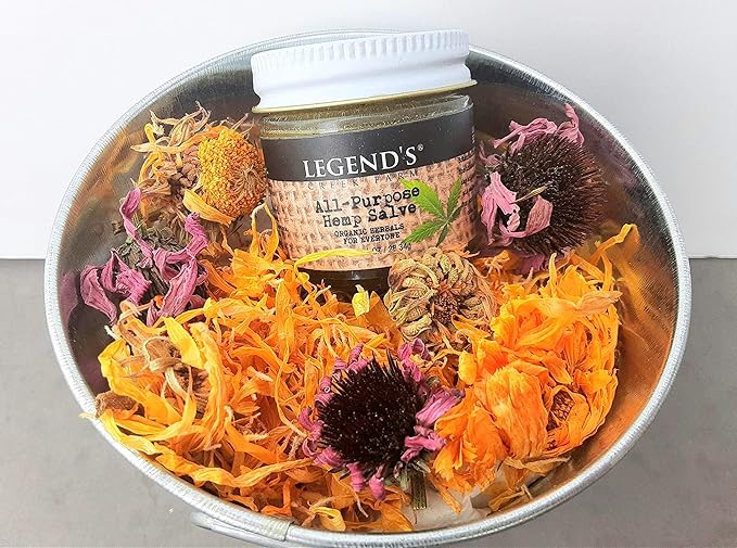 Legend's Creek Farm Herbal Salve - Healing Ointment with Hemp Oil, Comfrey, & Myrrh- Natural Balm for Chapped Skin, Scrapes, & Rashes - 1oz. Healing Balm Handmade in USA (All-Purpose Hemp S.)