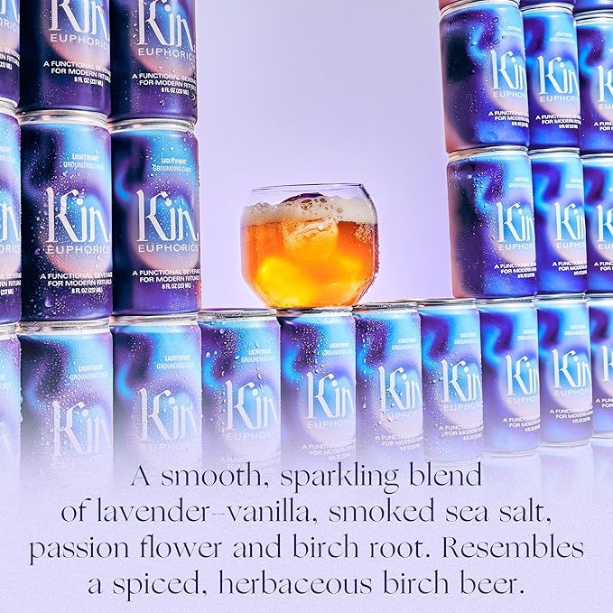 Kin Euphorics Lightwave Non-Alcoholic Functional Beverage | Calm the Mind & Mellow the Mood | Adaptogens, Nootropics, Reishi Mushroom & L-Theanine | 8 Fl Oz (8pk)