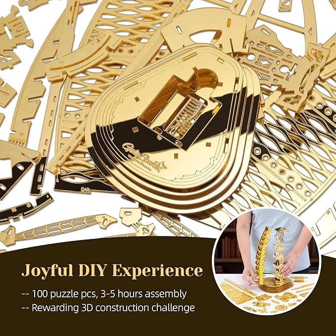 3D Puzzle Burj Al Arab Building Model Kit, DIY Dubai Landmark Building Model with LED Light, Home Decor Festival Gift for Adults & Children 100PCS (Golden)