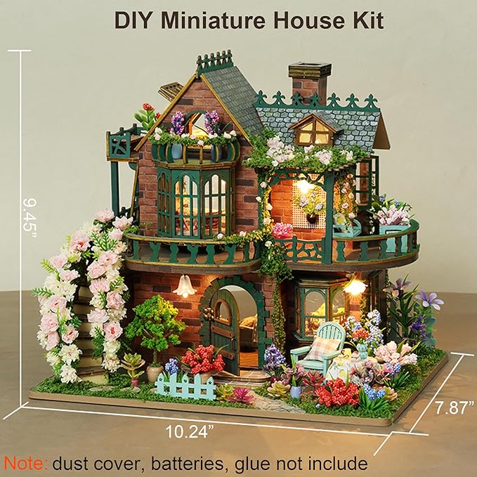 ISSEVE DIY Miniature House Kit, Tiny House Dollhouse Kit for Adults, Mini House Building Kits, Halloween Christmas Home Bookshelf Decoration, Gifts for Family and Friends (Fairy Garden House)