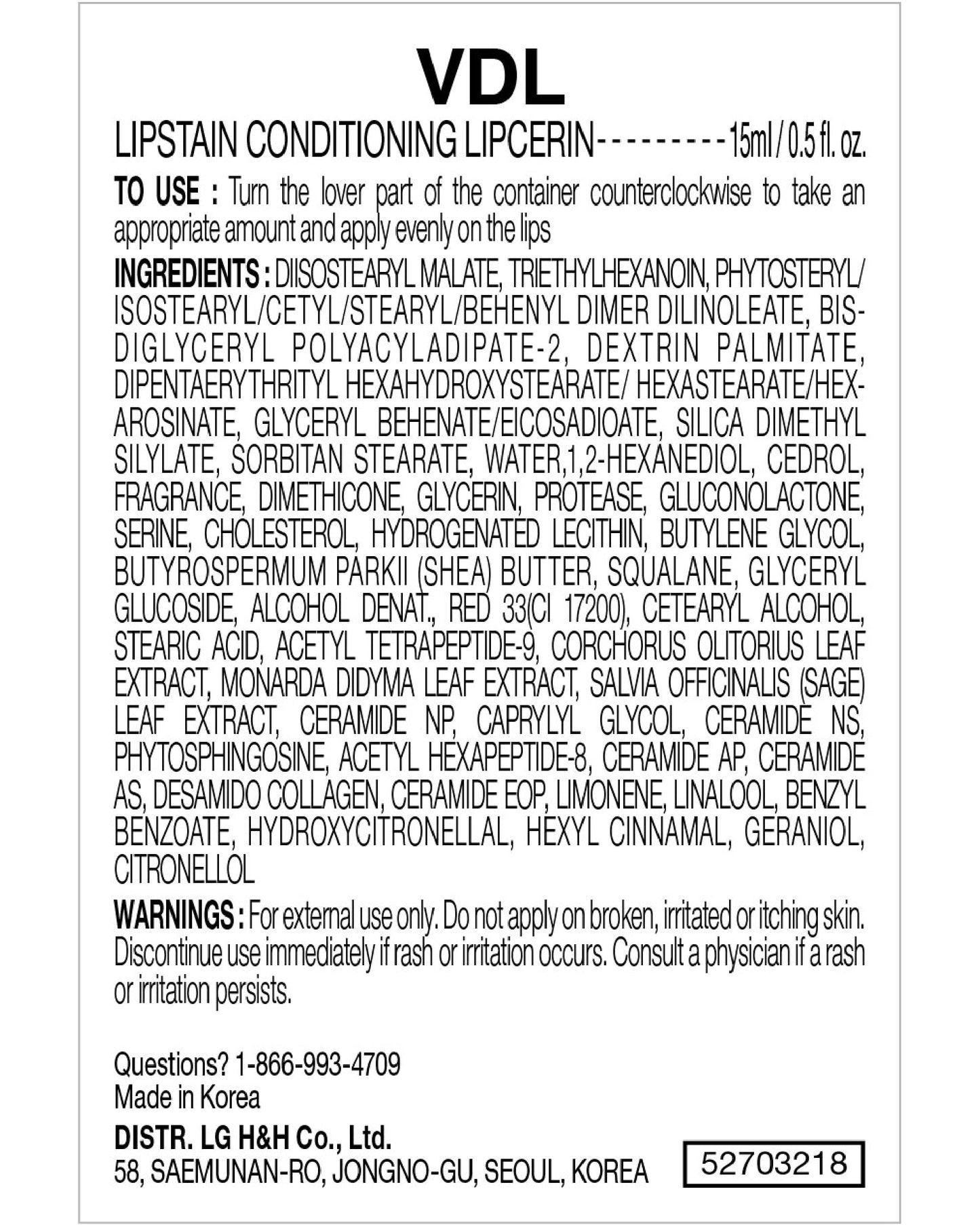 VDL Herbal Lipcerin (0.5fl oz) - Bergamot, Mallow Leaf, Sage. Long Term Moisturizing, Plumping, Conditioning Lip Gloss Balm. Korean Skin Care Sleeping Mask for Dry, Chapped Lips.