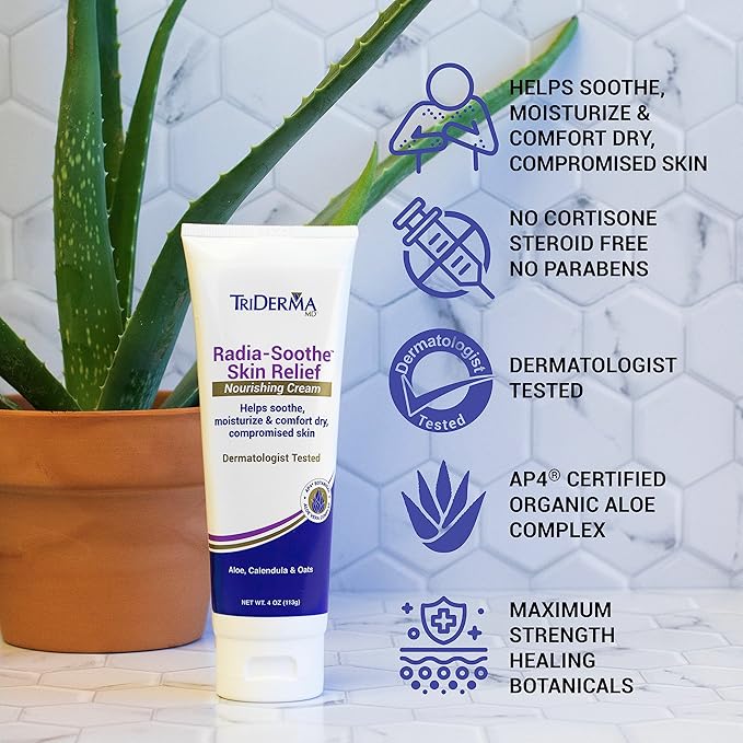 TriDerma Radia-Soothe Skin Relief Radiation Cream, FSA Eligible Helps Relieve Radiation Burn, Radiodermatitis and other Skin Damaging Side Effects from Radiation Therapy, Fragrance Free, 4 oz tube