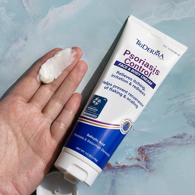 TriDerma Psoriasis Control Face & Body Cream - Maximum Strength 3% Salicylic Acid, AP4 Aloe Vera Gel, Urea Cream - Extra Moisturizing Treatment, No Cortisone or Coal Tar - FSA Eligible - 4.2 oz, 4Pack